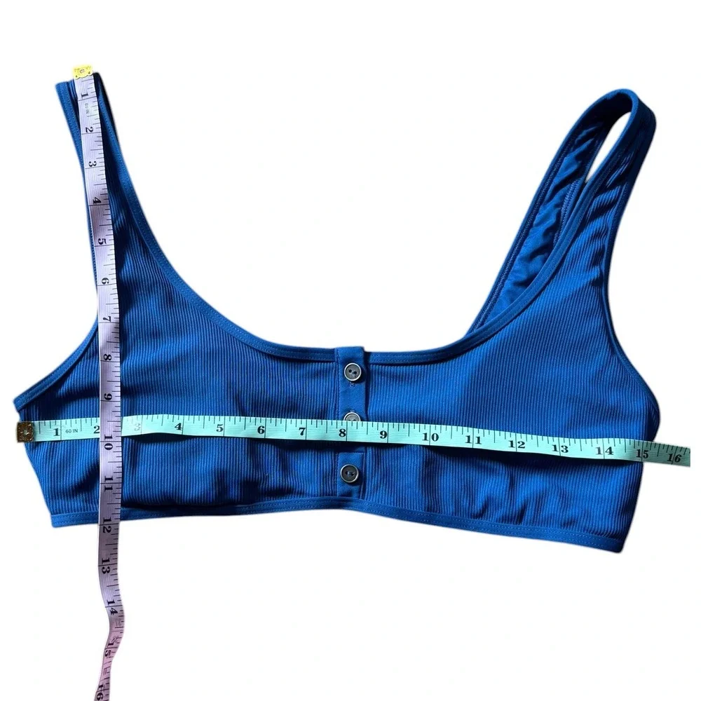 L*Space Women's XL Royal Blue Ribbed‎ Henley Scoop Neck Bikini Top Swimwear NWOT
